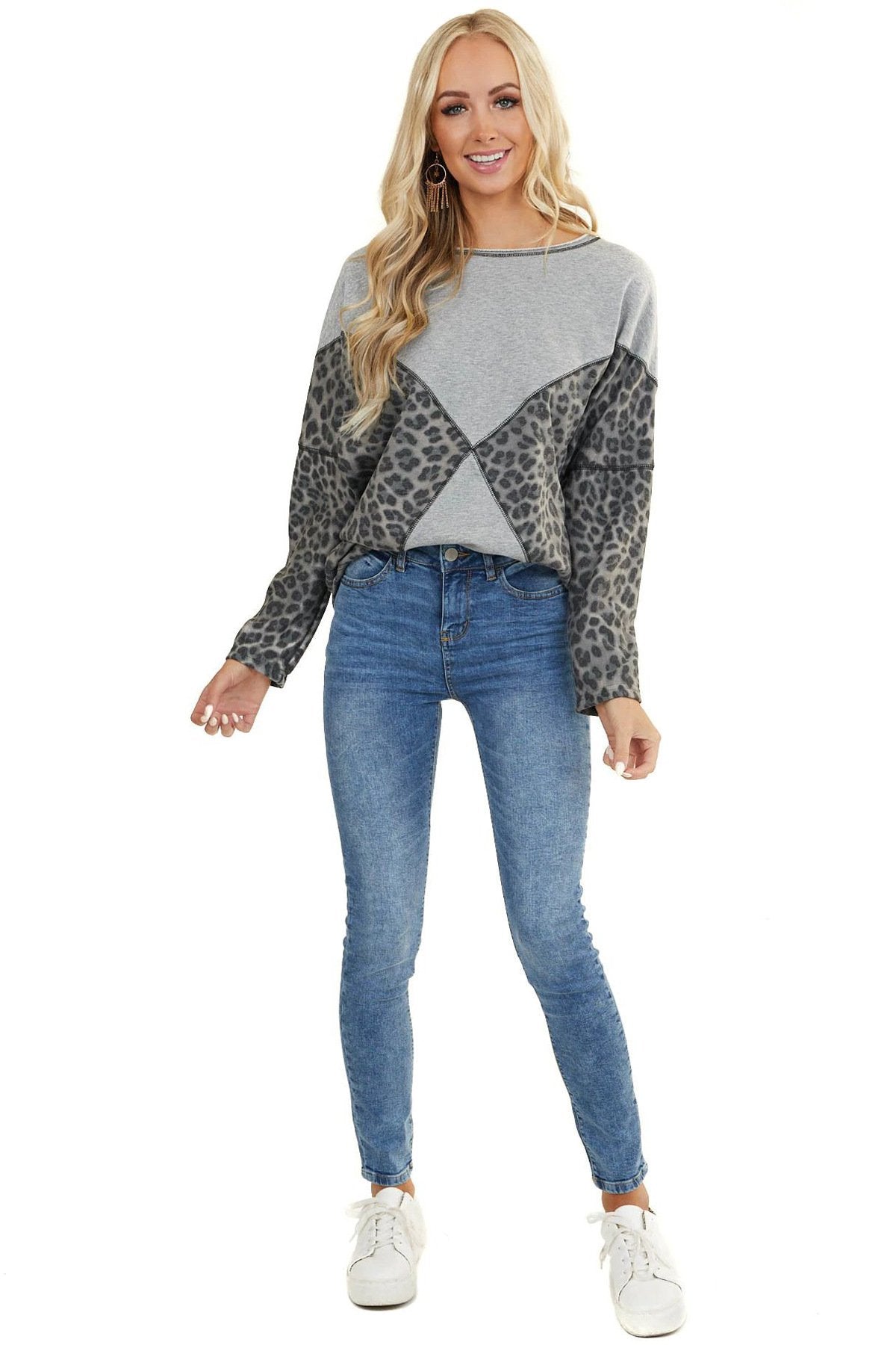 One Shoudler Long Sleeves Leopard Fall Sweaters-STYLEGOING