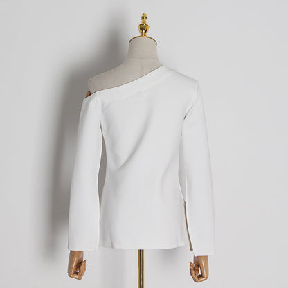 White One Shoulder Long Sleeves T Shirts for Women