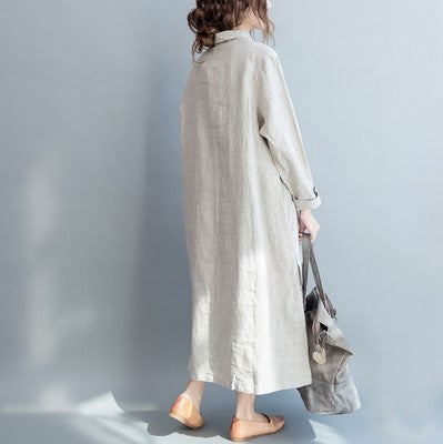 Vintage Long Sleeves Water and Mountain Painting Plus Sizes Long Shirts Dresses