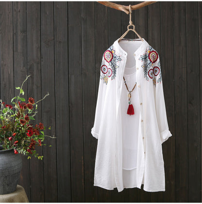 Vintage Women Cotton Embroidery Long Sleeves Shirts