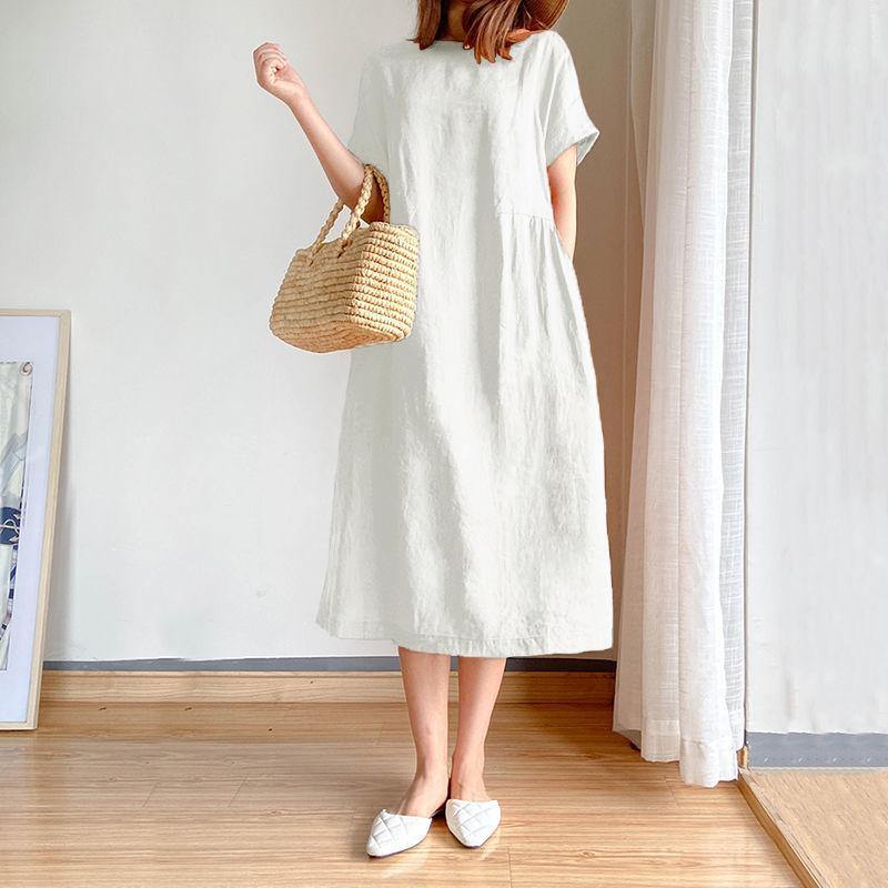 Women Loose Cozy Plus Sizes Midi Dresses-STYLEGOING