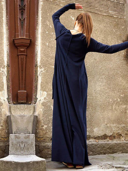 Split-Joint Long Sleeves Zipper Maxi Dress-STYLEGOING
