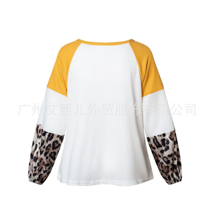 Casual Women Leopard Knitting Long Sleeves T Shirts-STYLEGOING