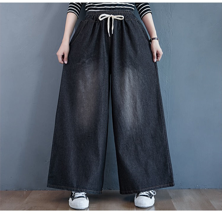 Vintage High Waist Women Wide Legas Denim Pants