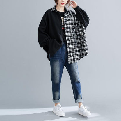 Women Plus Sizes Plaid Loose Long Sleeves Shirts