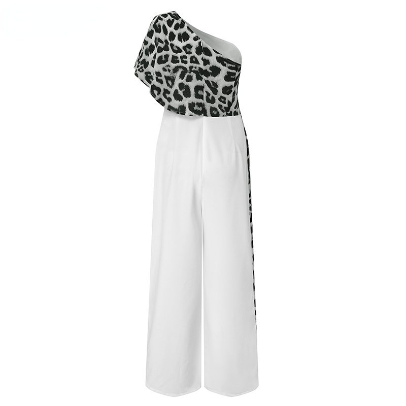Sexy One Shoulder Leopard Print  Long Women Jumpsuits