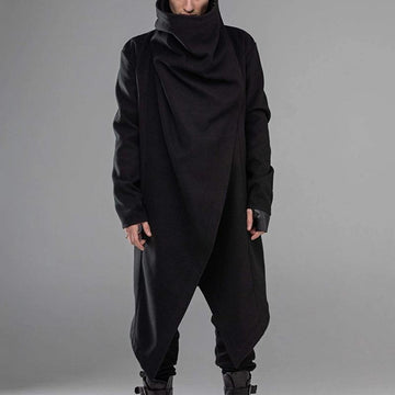 Men's Street Style Punk High Neck Irregular Cape Trenchcoat-STYLEGOING