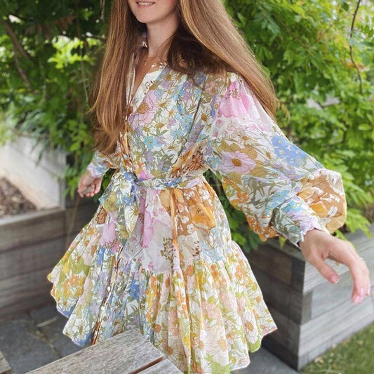 Women Summer Holiday Luxury Button Mini Dresses-STYLEGOING