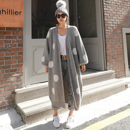 Fashion Dot Long Cardign Overcoat-STYLEGOING