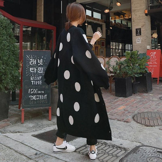 Fashion Dot Long Cardign Overcoat-STYLEGOING