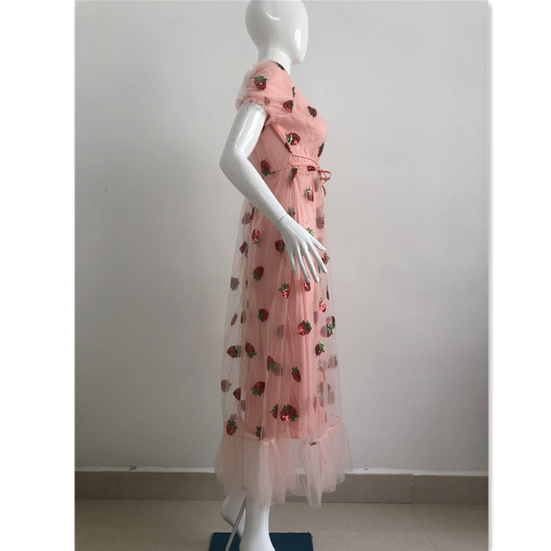 Sweet Puff Sleeves Strawberry Plus Sizes Summer Dresses