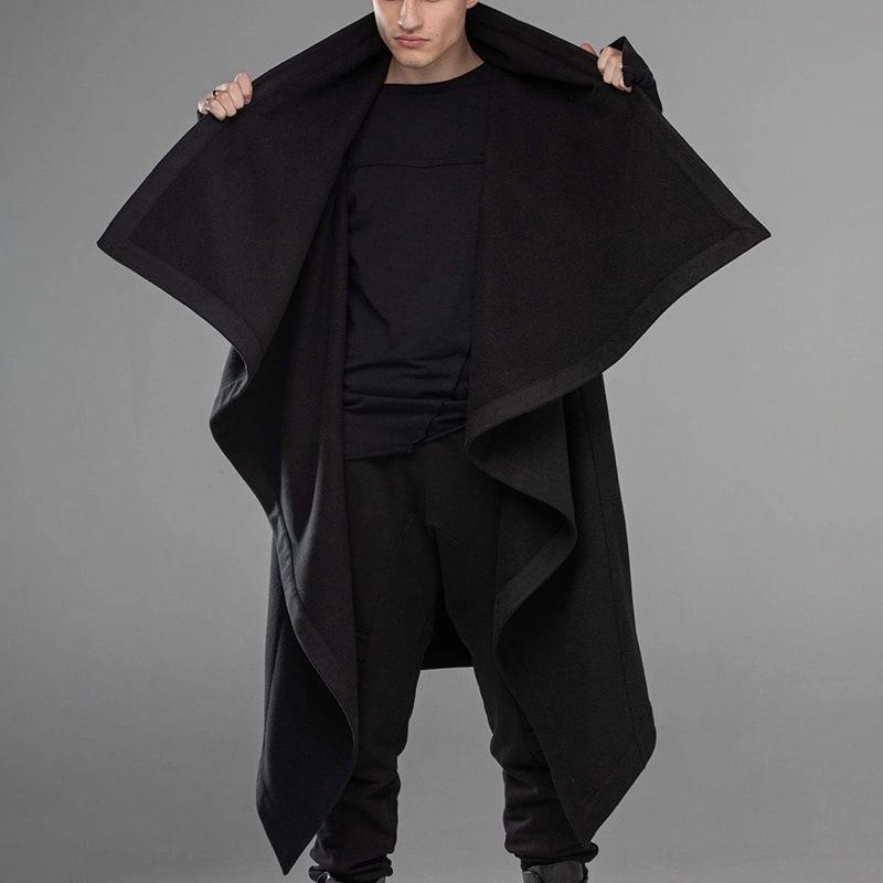 Men's Street Style Punk High Neck Irregular Cape Trenchcoat-STYLEGOING