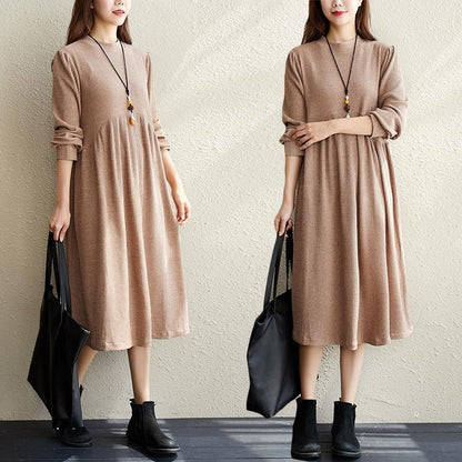 Elegant  Women Long Sleeves Round Neck Fall Dresses