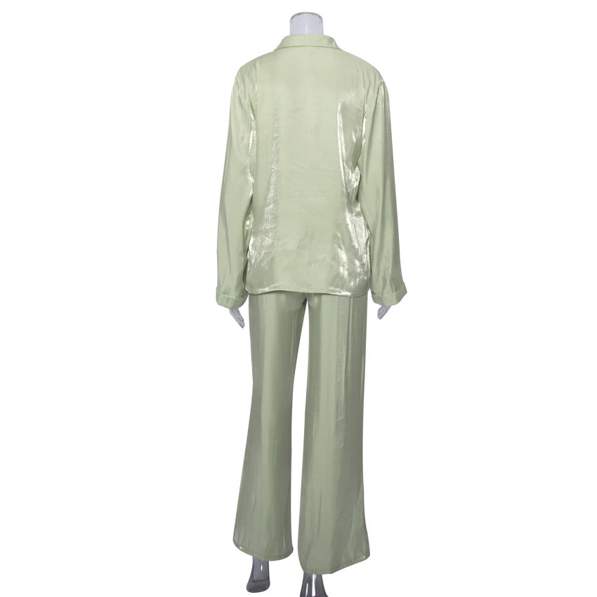 Classy Casual Women Long Sleeves Shirts and Wide Leg Pants