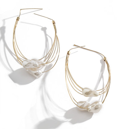 Fashion Baroque Pearl Geometry Shape Women Hoop Earrings