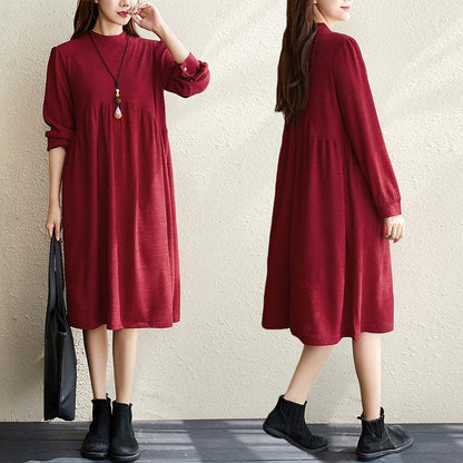 Elegant  Women Long Sleeves Round Neck Fall Dresses