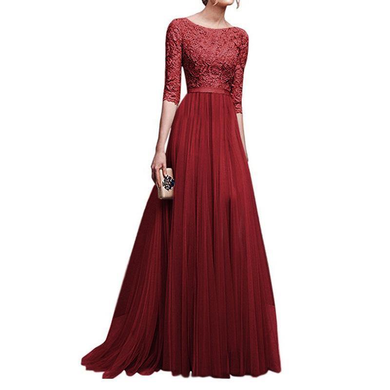 Chiffon Lace Evening Long Dresses-STYLEGOING