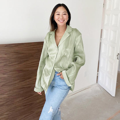Classy Casual Women Long Sleeves Shirts and Wide Leg Pants