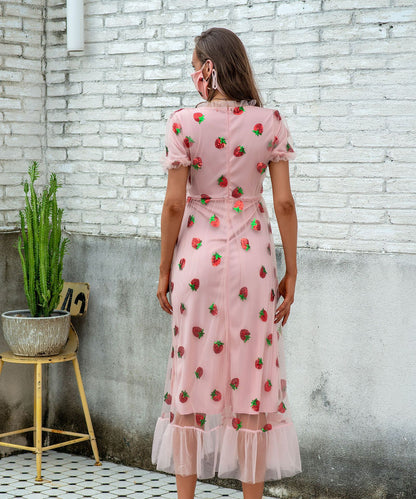Sweet Puff Sleeves Strawberry Plus Sizes Summer Dresses