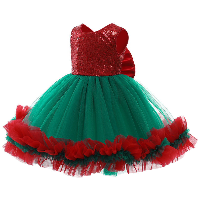 Merry Christmas Girl's Party Princess Dresses (Headband Included)