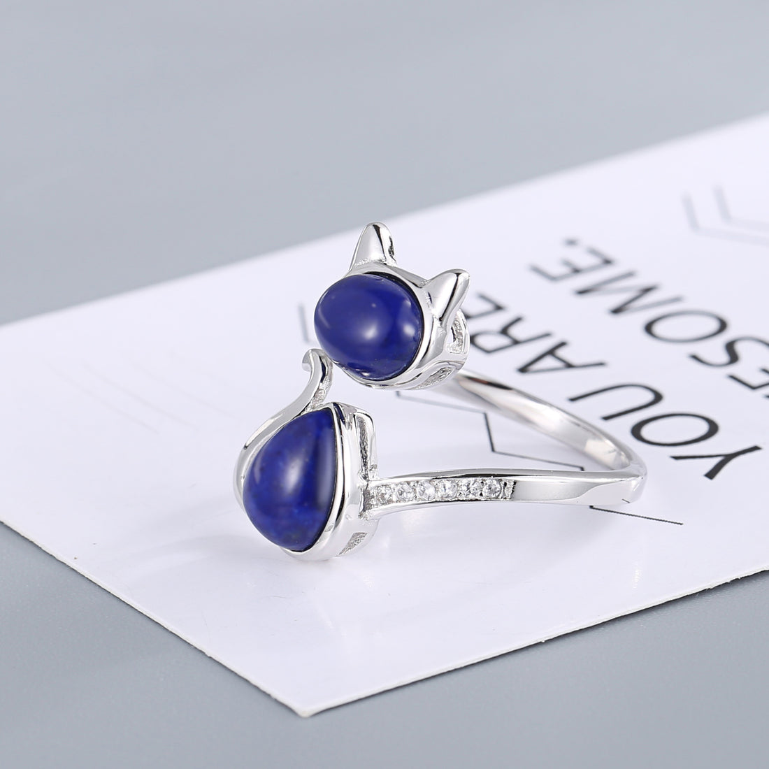 Cute Cat Inlay Design Sterling Sliver Rings for Women