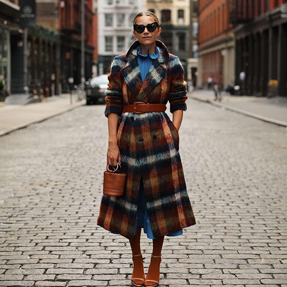 Women Plaid Long Overcoat