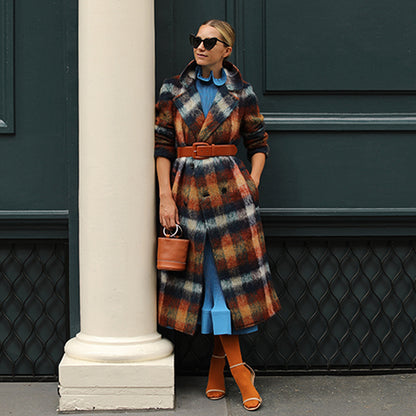 Women Plaid Long Overcoat