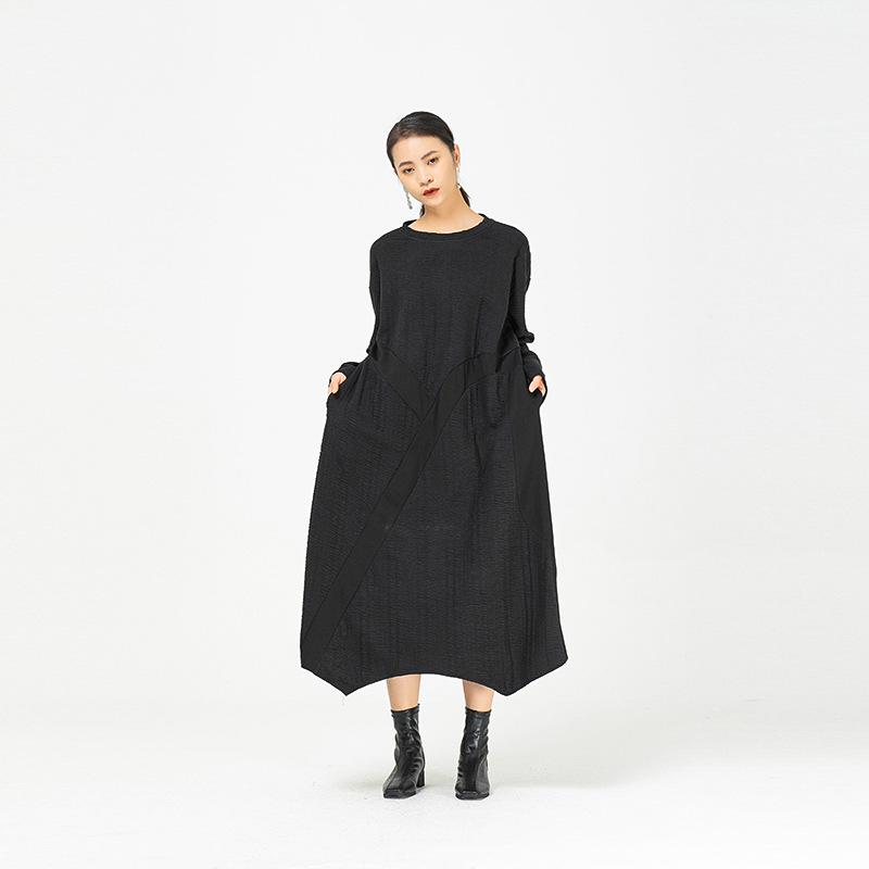 Black Irregular Women Winter Long Dresses-STYLEGOING