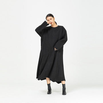 Black Irregular Women Winter Long Dresses-STYLEGOING