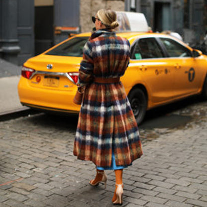 Women Plaid Long Overcoat