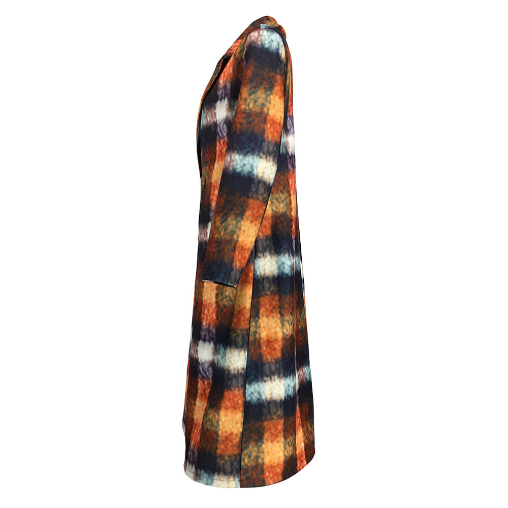 Women Plaid Long Overcoat