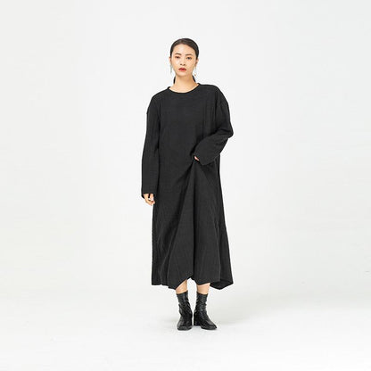 Black Irregular Women Winter Long Dresses-STYLEGOING