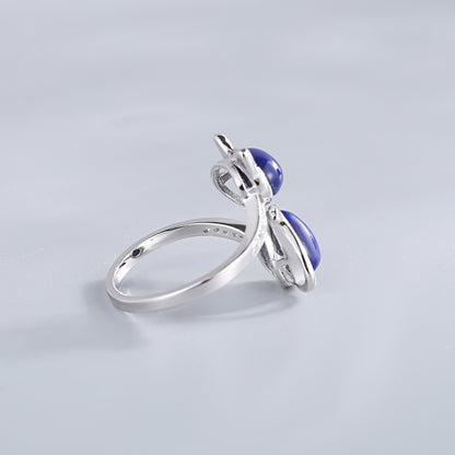 Cute Cat Inlay Design Sterling Sliver Rings for Women