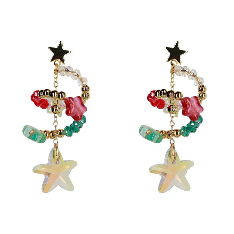 Cute Christmas Crystal Star Design Drop Earrrings for Women