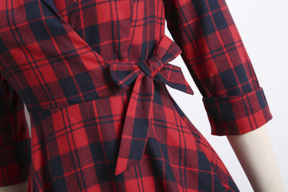 Vintage Plaid Long Sleeves Blazer Women Dresses