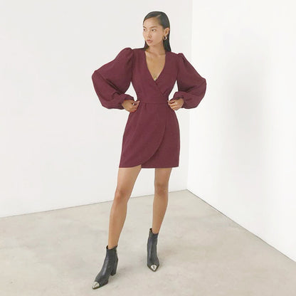 Elegant Long Sleeves Women Short Dresses
