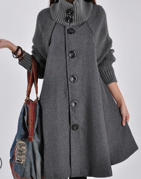 Women Plus Sizes High Neck Cape Overcoat
