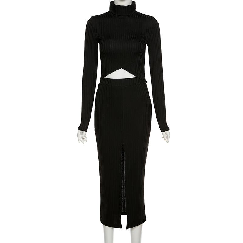 Sexy Long Sleeve Shirts+ High Waist Skirt Dresses-STYLEGOING