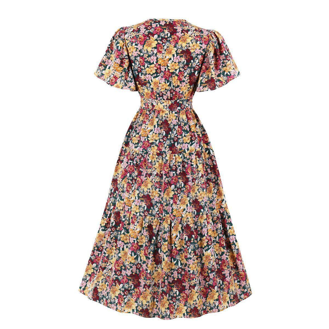 Vintage V Neck Short Sleeves Long Dress-STYLEGOING