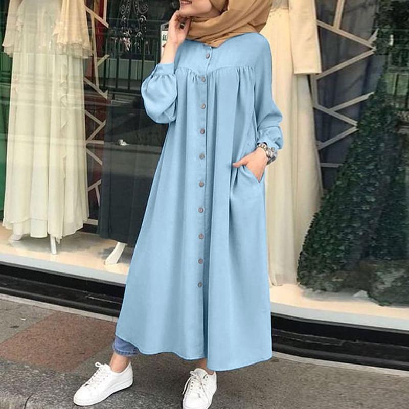 Women Leisure Long Sleeves Shirt Dresses-STYLEGOING