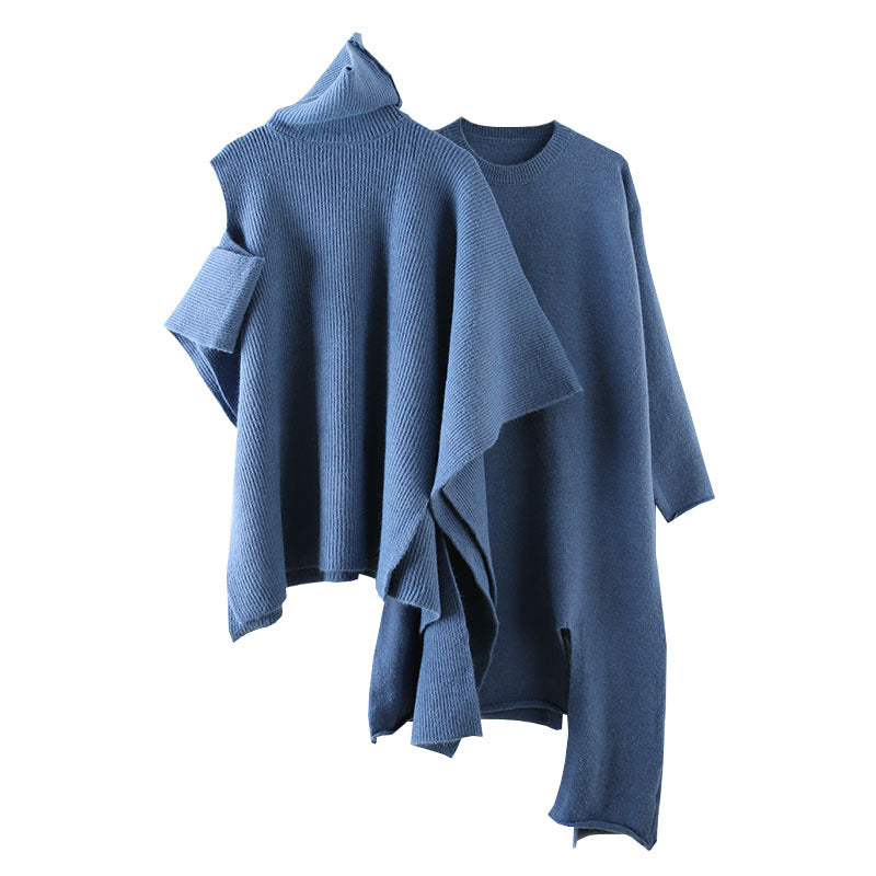 Casual High Neck Knitting Capes & Long Sweaters