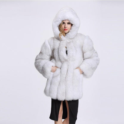 Women's Fox Fur Winter Plus Size Overcoat-STYLEGOING