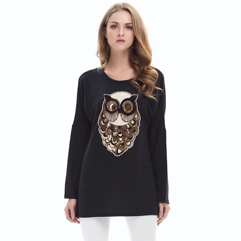 Casual Women Owl Designed Women Long Sleeves Pullover Shirts