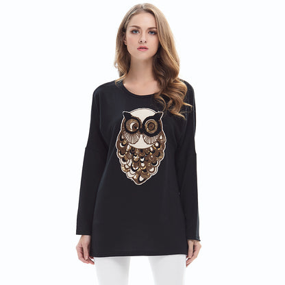 Casual Women Owl Designed Women Long Sleeves Pullover Shirts