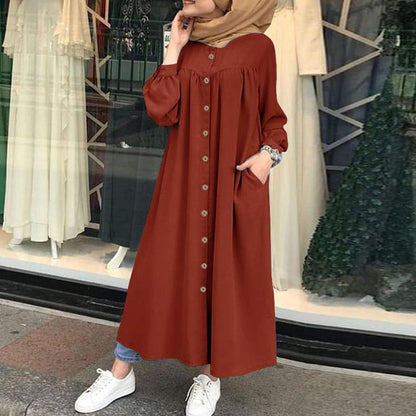 Women Leisure Long Sleeves Shirt Dresses-STYLEGOING