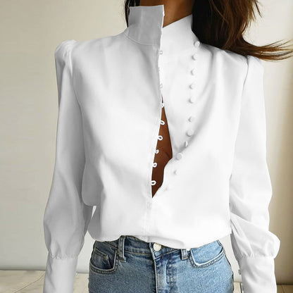 Vintage High Neck Office Lady Long Sleeves Shirts