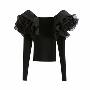Sexy Black V Neck Knitting Long Sleeves Shirts