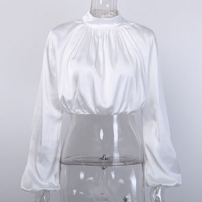 Casual High Neck Women Puff Sleeves Tops