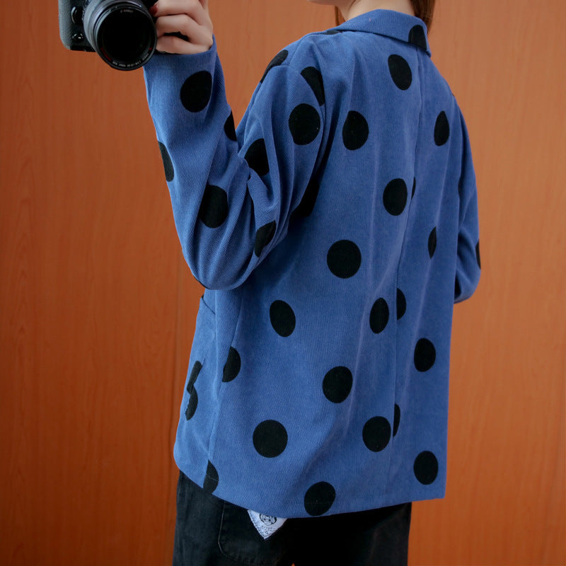 Casual Long Sleeves Corduroy Dot Print Blazer Coat