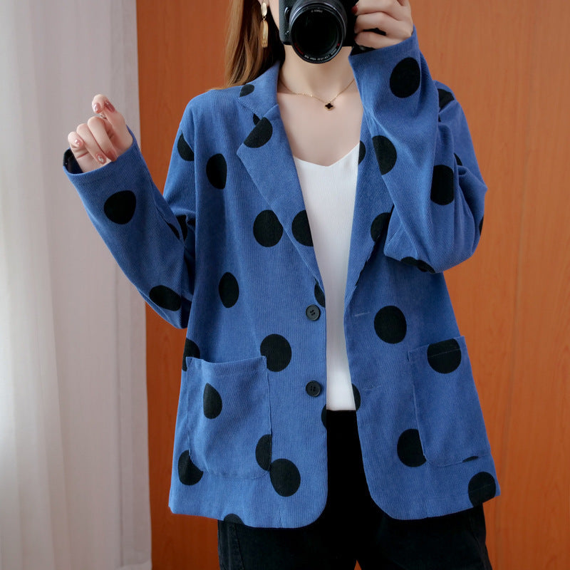 Casual Long Sleeves Corduroy Dot Print Blazer Coat